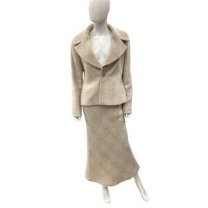 Luisa Spagnoli 2-Piece Set Women’s Size 12 Blazer+Long Skirt Virgin Wool Beige